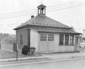 The first Borough Hall in 1916 also acted as the firehouse for Safety First volunteers.